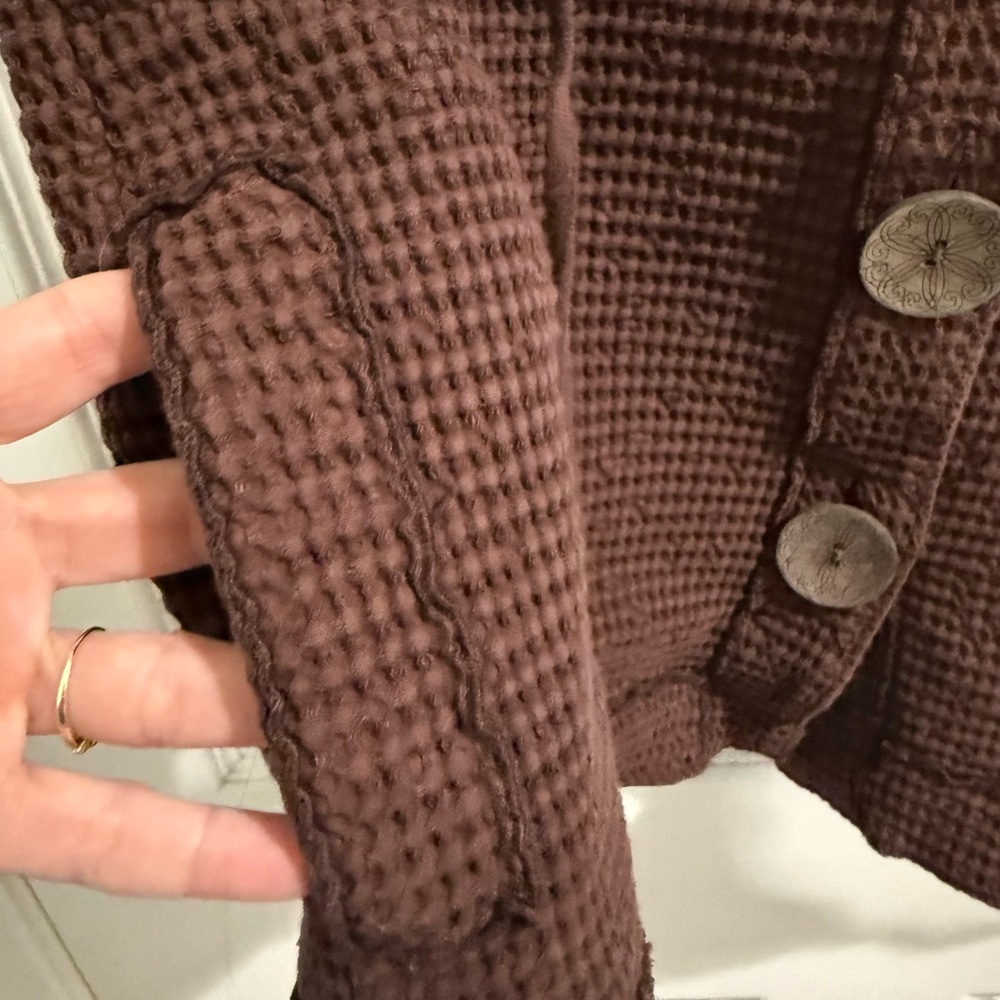 Brown Sleeveless Waffle knit Wood Button-Up Vest Cotton summer festival Size S - Picture 3 of 6